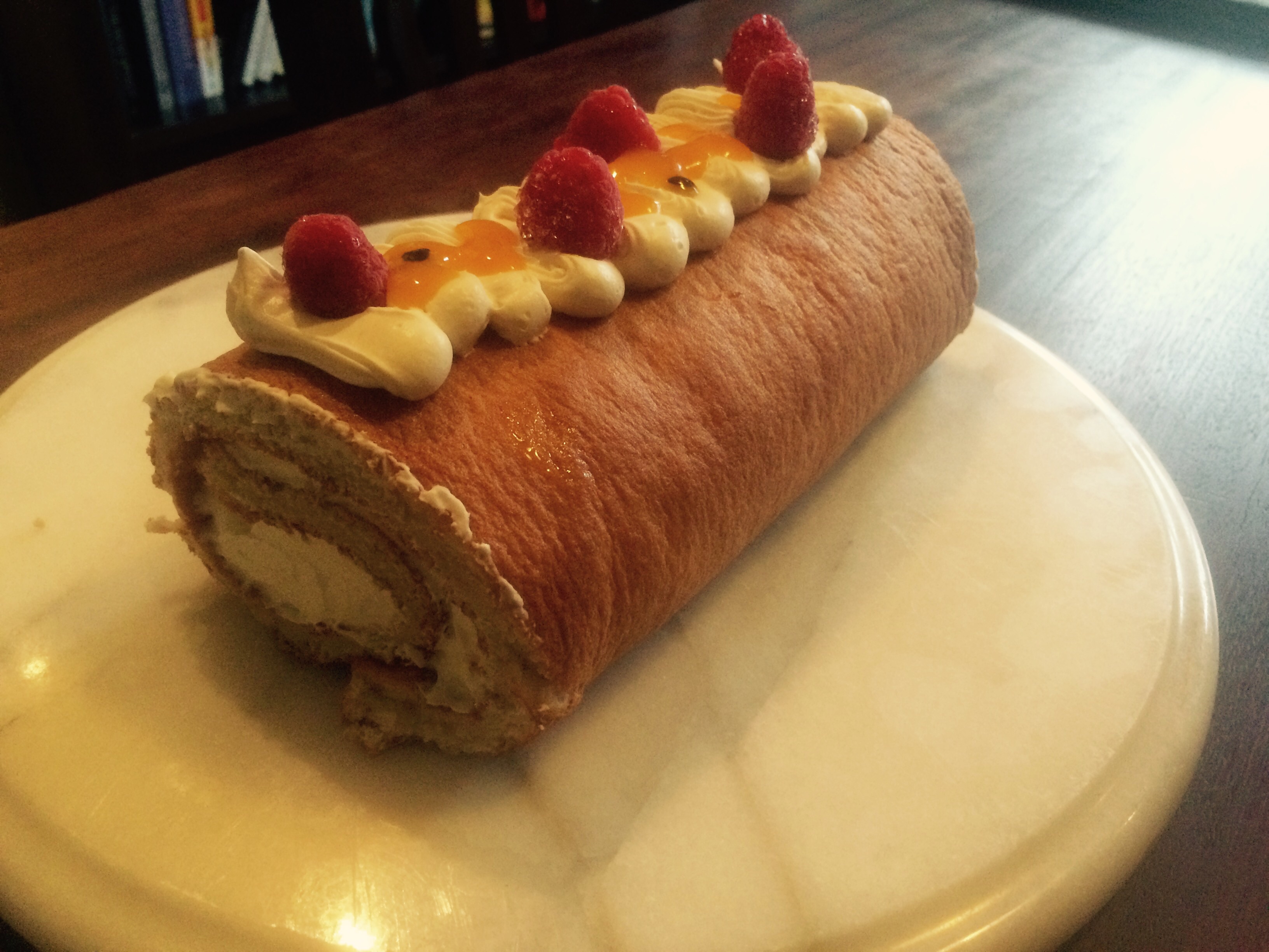 Raspberry and mango swiss roll The Great British Bake Off