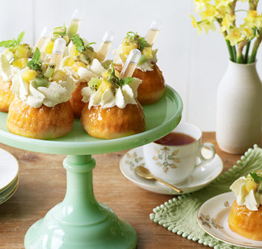 Laura’s Poached Pineapple, Kiwi & Passion Fruit Rum Babas
