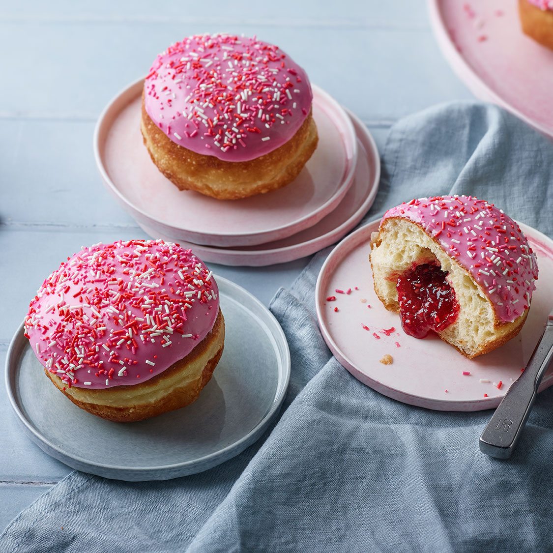 Raspberry Jelly Heart-Shaped Doughnuts