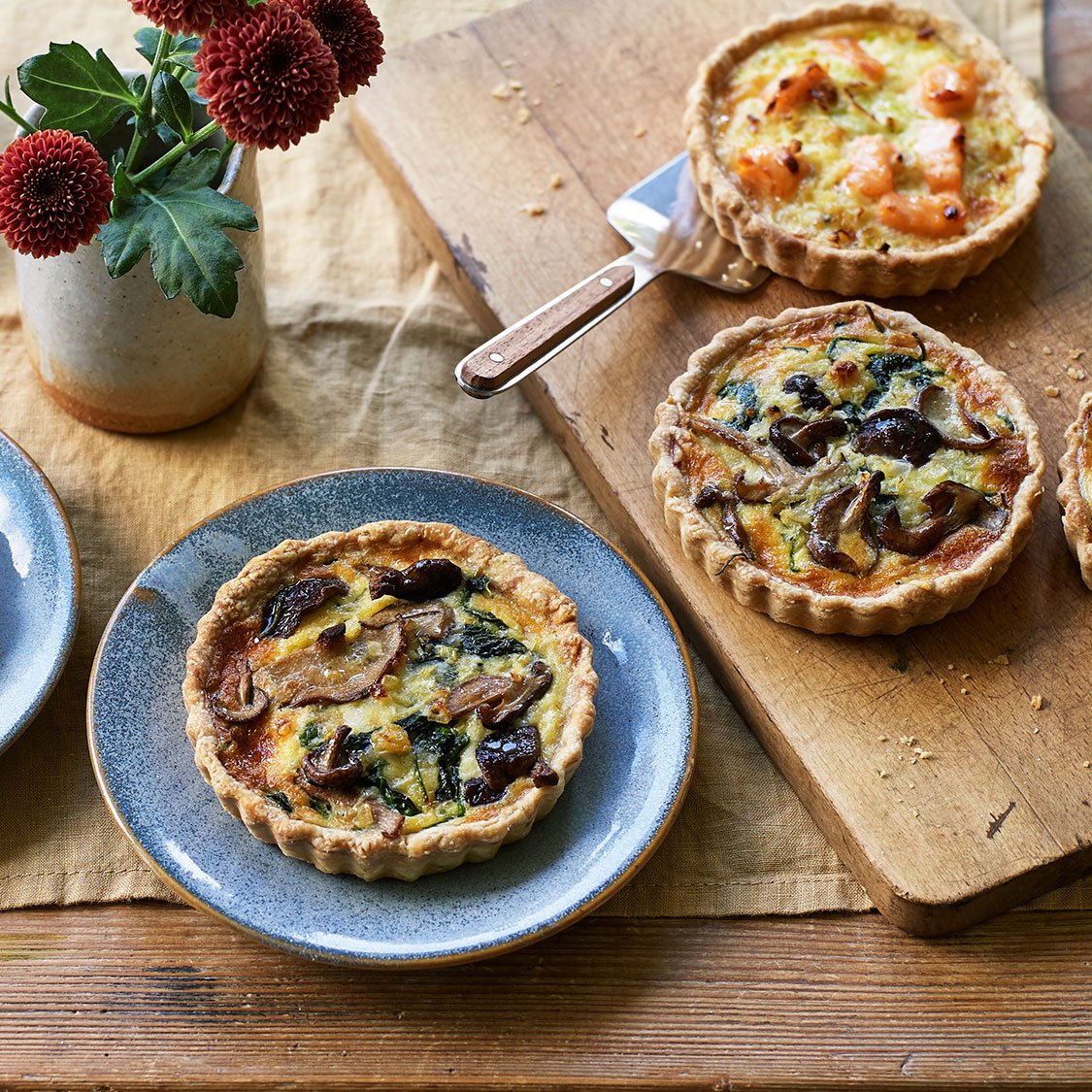 image of Hermine’s Salmon & Leek, and Spinach & Mushroom Quiches recipe by The Great British Bakeoff