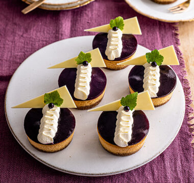 Prue Leith’s Caramelised White Chocolate & Blackcurrant Cheesecakes