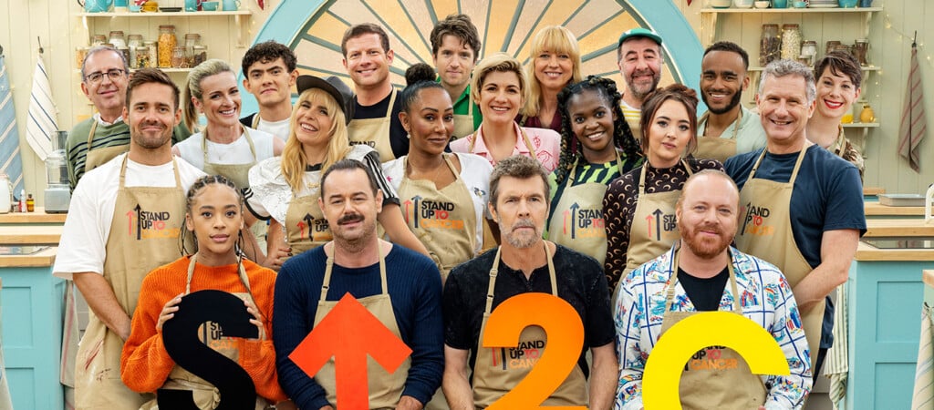 The 2024 Celebrity Bakers line up in the Bake Off Tent
