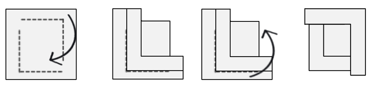 Take one of the corners of pastry and fold it all the way over to the opposite corner. Fold the other side over the top, so you have a diamond shape with 2 loops at the end.