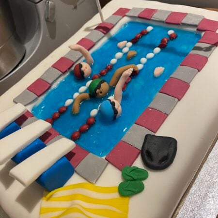 “I Love to Swim” cake
